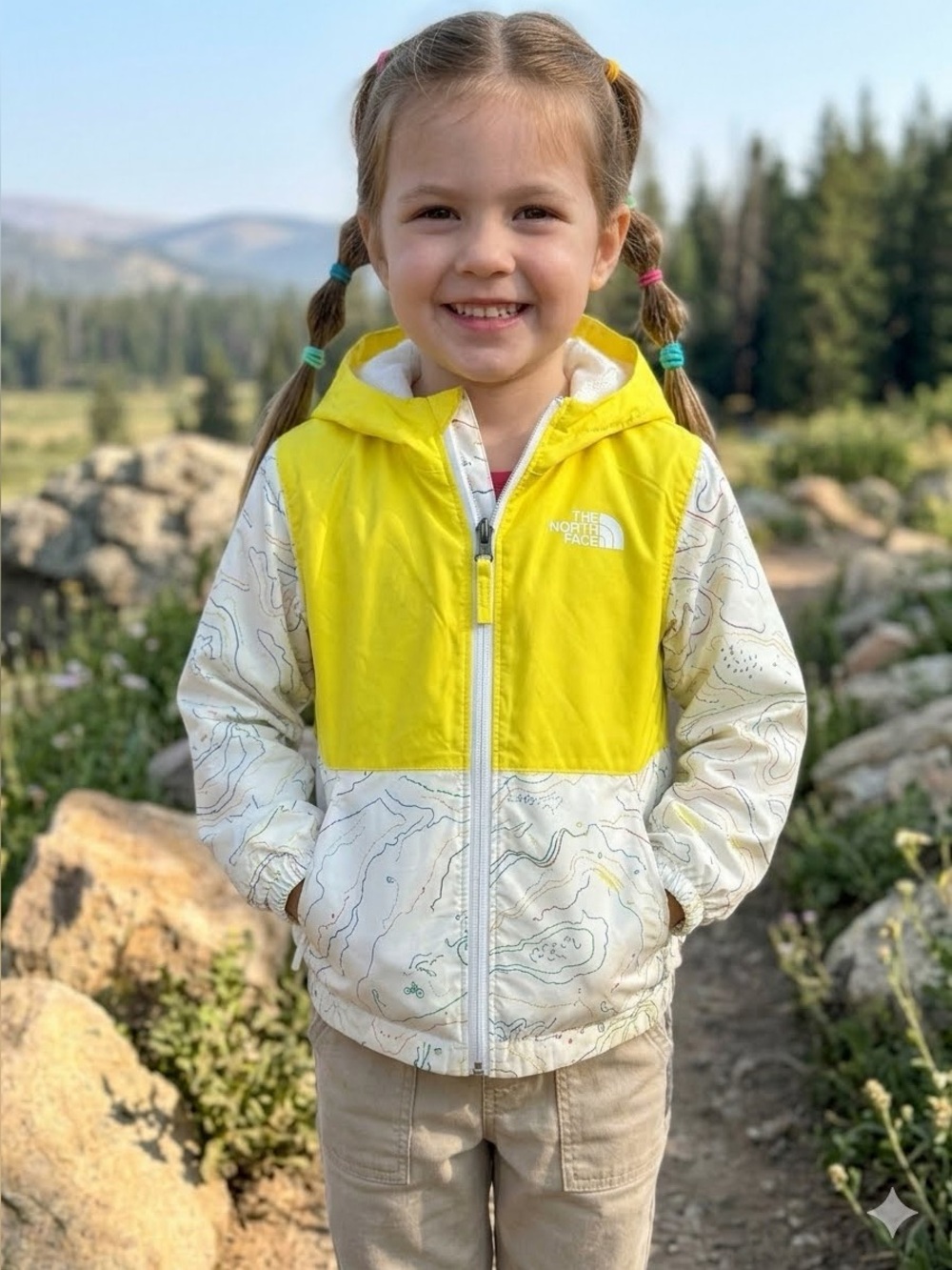 The North Face Toddler 5T Topographic Map Rain Jacket Yellow Windbreaker Shell